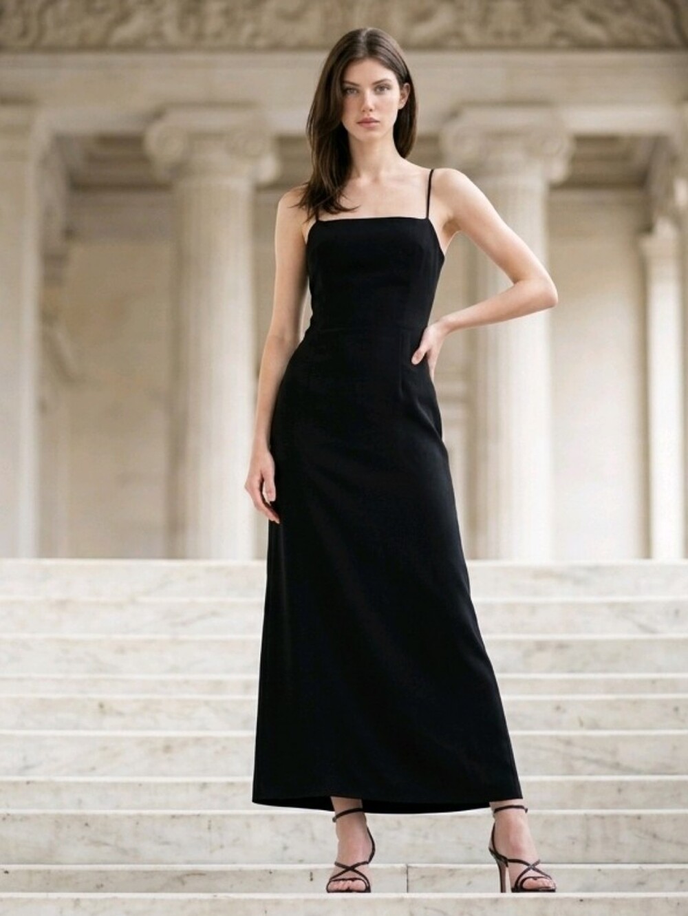 Casual Corner Black Long Dress Spaghetti Straps Size 4